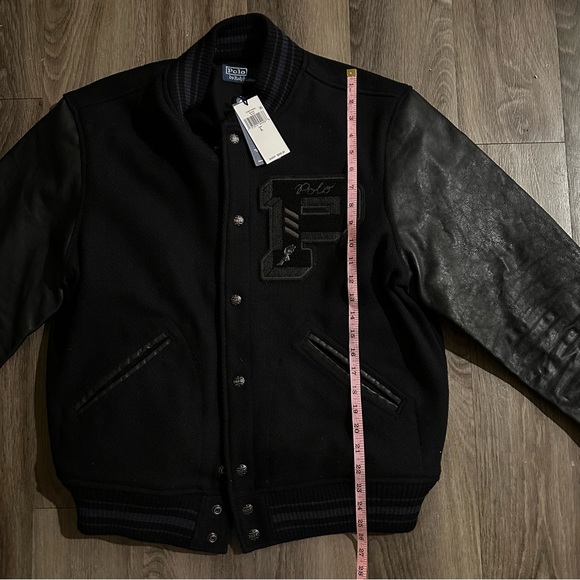 Polo Ralph Lauren The Iconic Letterman Jack Black Wool & Leather Bomber Jacket - Picture 12 of 12